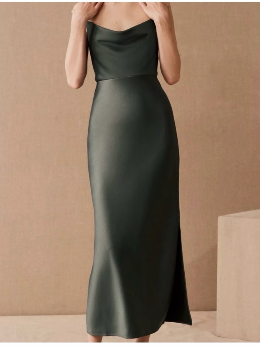 BHLDN Strapless Satin Slip Dress in Deep Forest